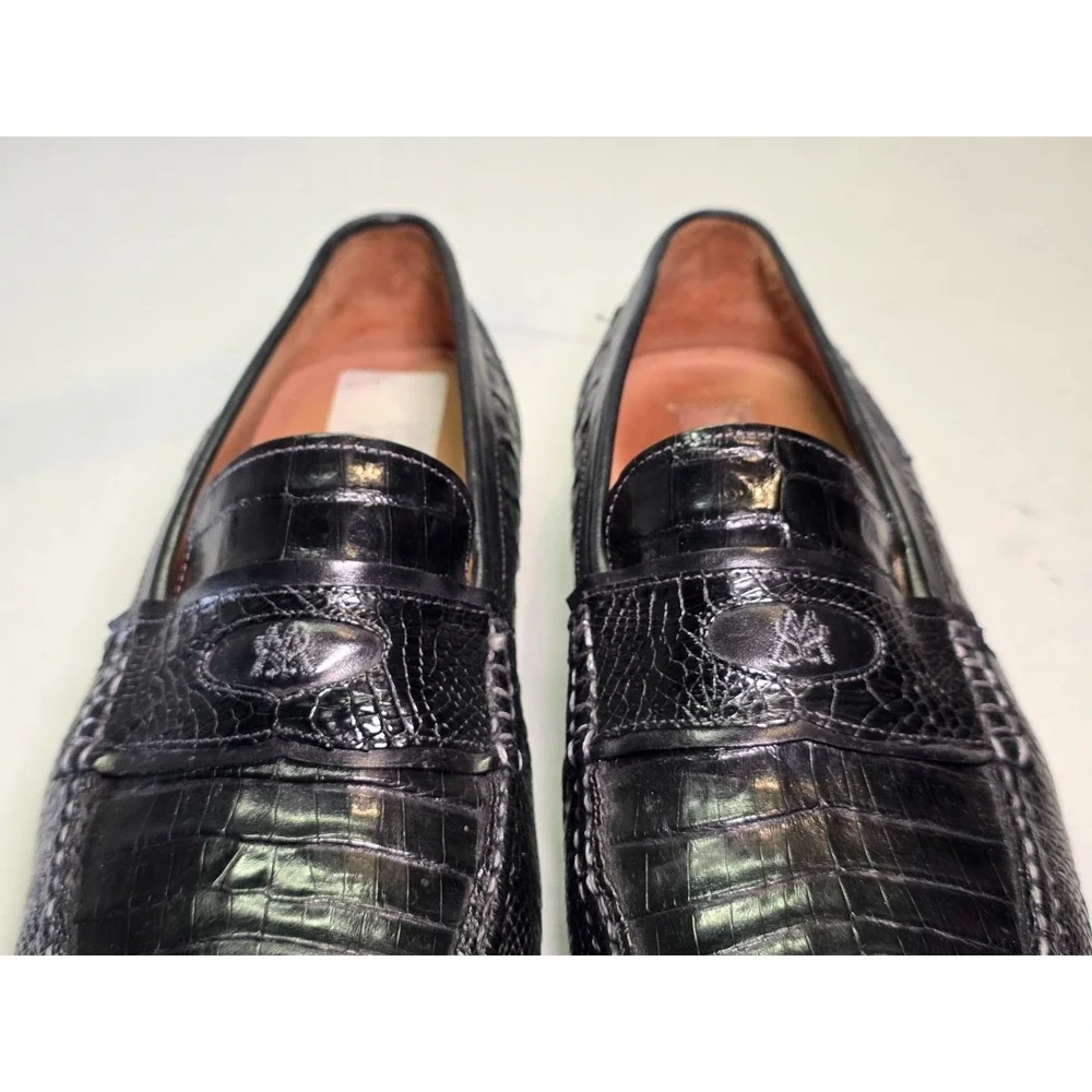 Mezlan Encina Men's Loafers Size 10.5‎ Black Genuine Crocodile Leather Shoes Vtg